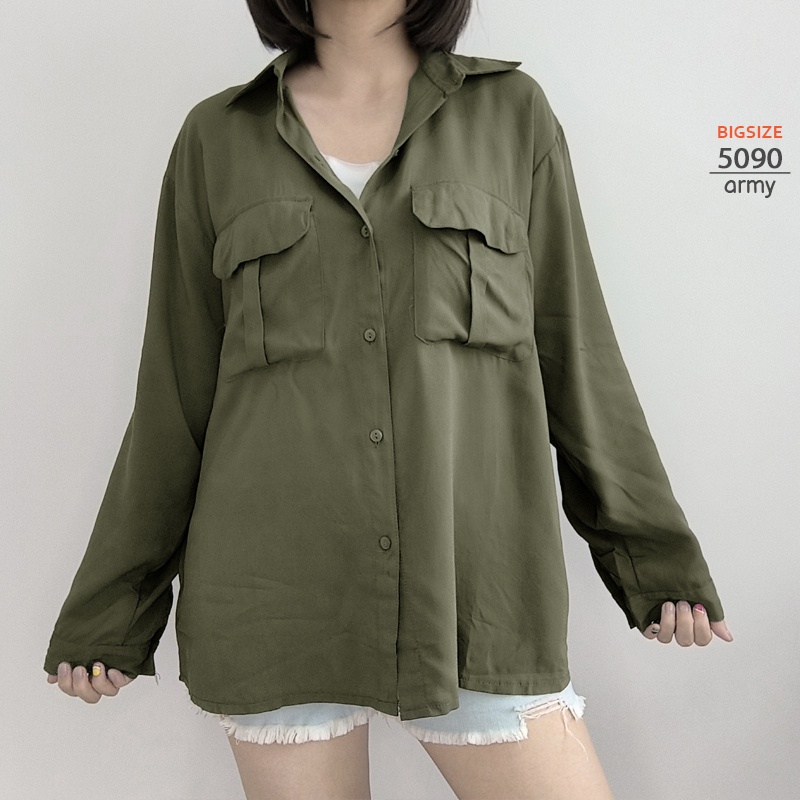 ARENA - Kemeja Wanita Bigsize Dengan Saku Depan