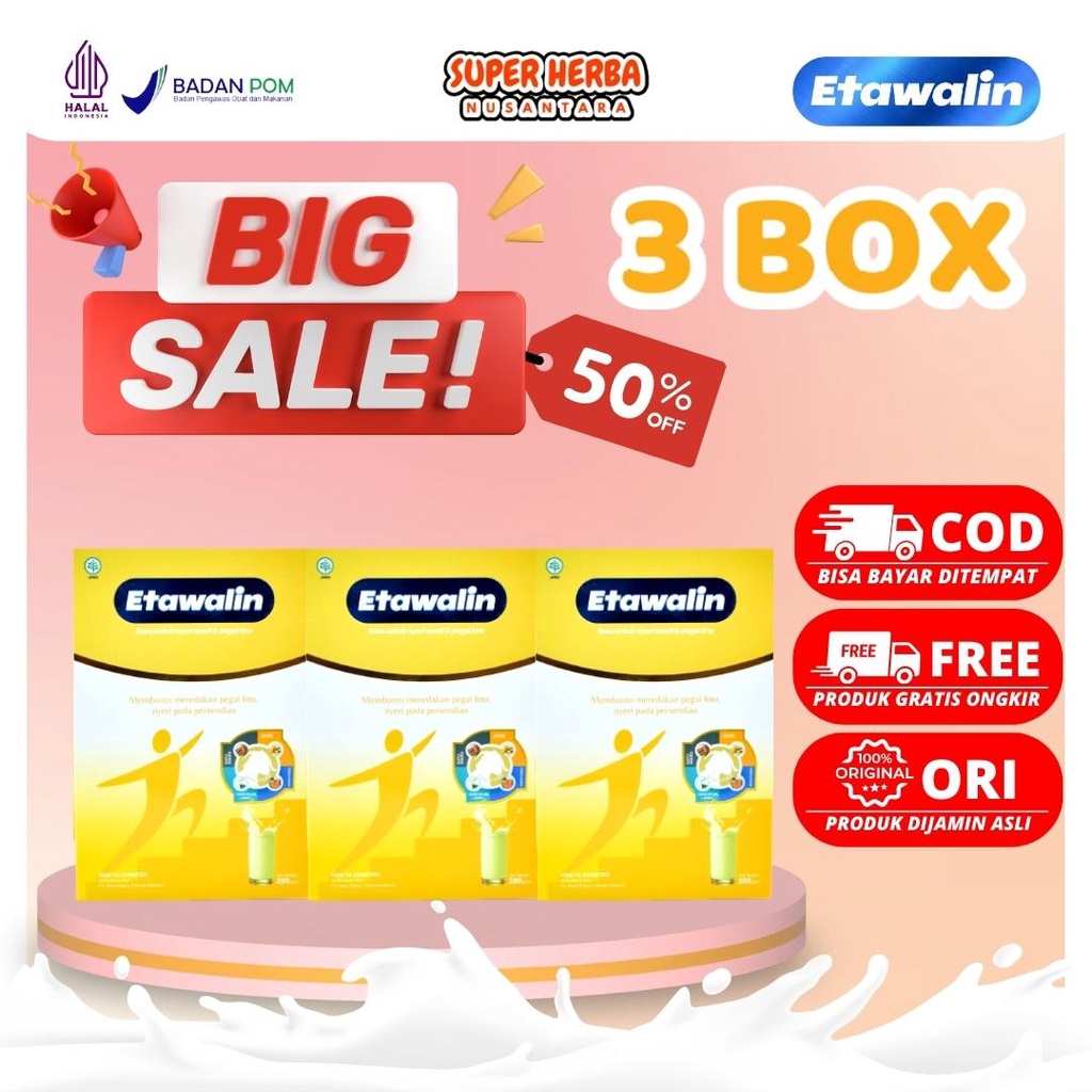 

[BIG SALE 3 BOX] | Etawalin | Susu Kambing Alami Bantu Mengatasi Masalah Tulang dan Sendi Serta Asam Urat dan Memperlancar ASI