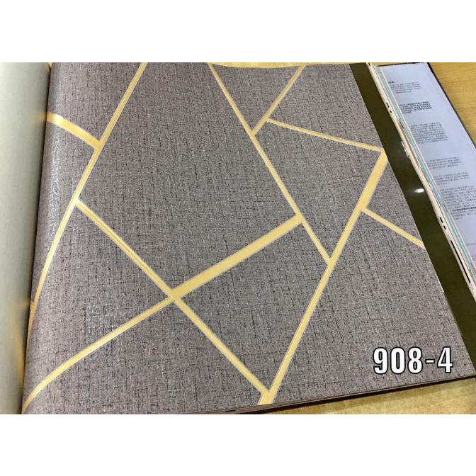 Wallpaper Dinding Geometri Abu List Gold Modern Minimalis