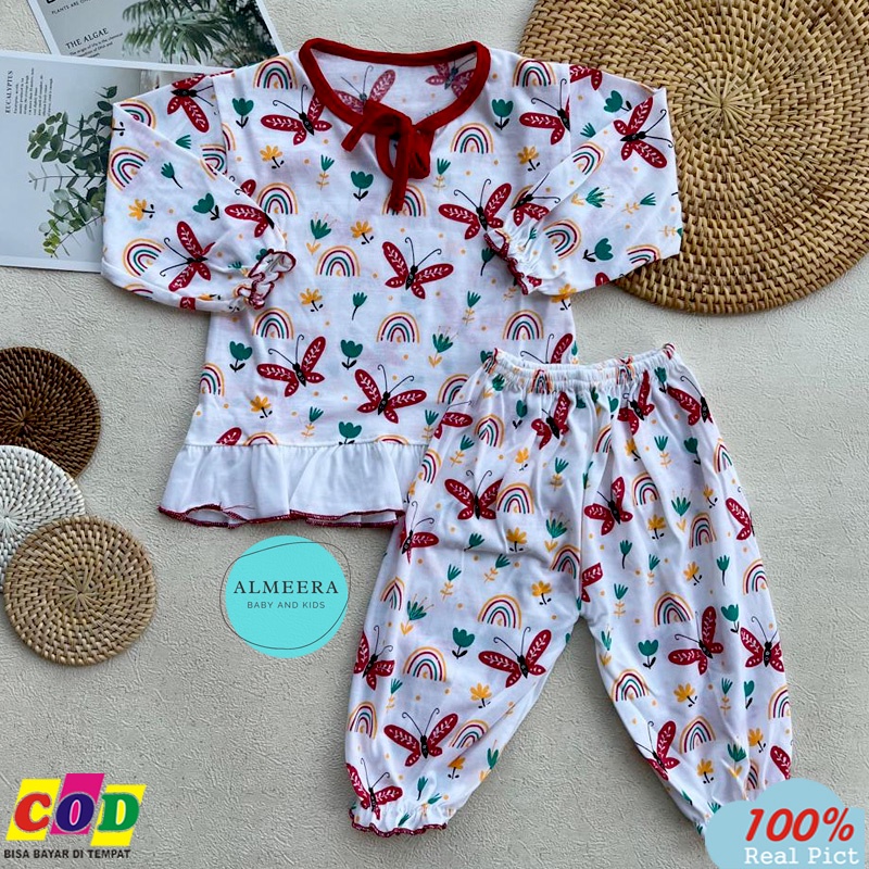 Setelan Baju Bayi Piyama Bayi Perempuan Dress Bayi Motif Kupu Kupu Usia 3-12 Bulan Almeera Baby and Kids