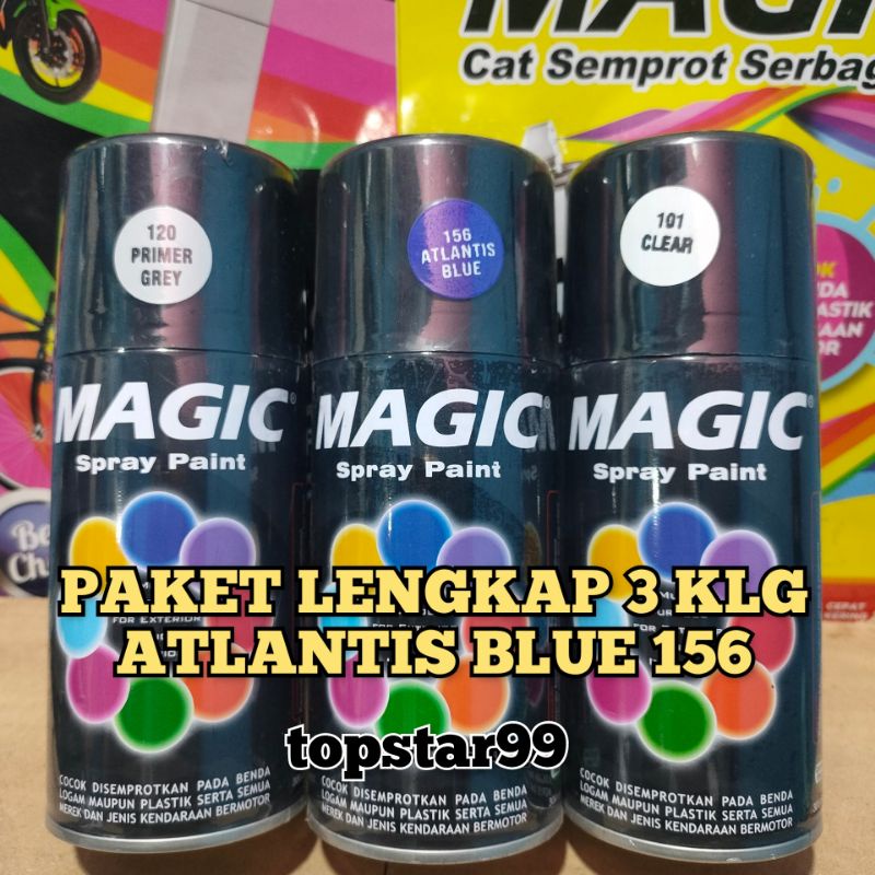 Pilok Pilox Cat Semprot Magic Paket Lengkap 3 Kaleng 300cc Paketan Biru Atlantis Blue 156 Primer Grey Epoxy 120 Clear Pernis Glossy Mengkilap 101 Spray Paint