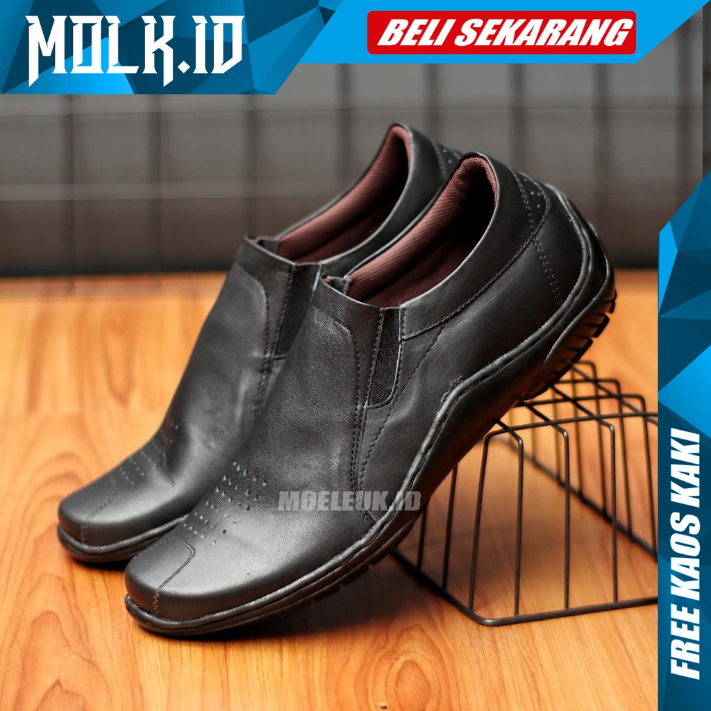 MOLK Sepatu Formal Pria Slip On Pria Kulit Sapi Asli Simple Buat Kerja Kantoran Kuliah Dinas Resmi Original