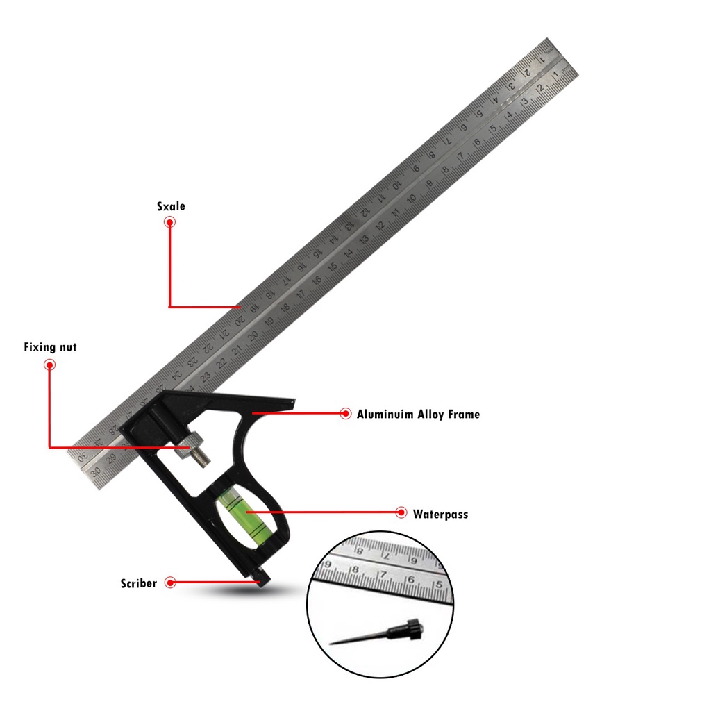 Penggaris Siku L Waterpass Presisi Pengukur Siku Waterpass Kombinasi Multifungsi Penggaris Sudut Tukang Pasekon