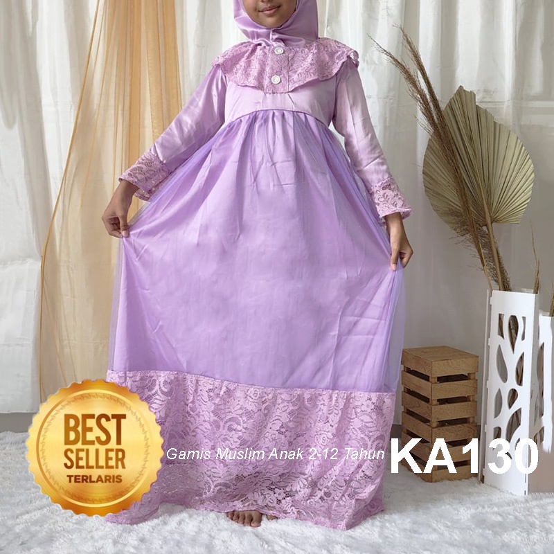 Gamis Anak Perempuan Umur 11 12 Tahun Baju Muslim Warna Lilac Ungu Muda Trending 2023 Terlaris Dress Gaun Balita 4 5 Tahun KA130