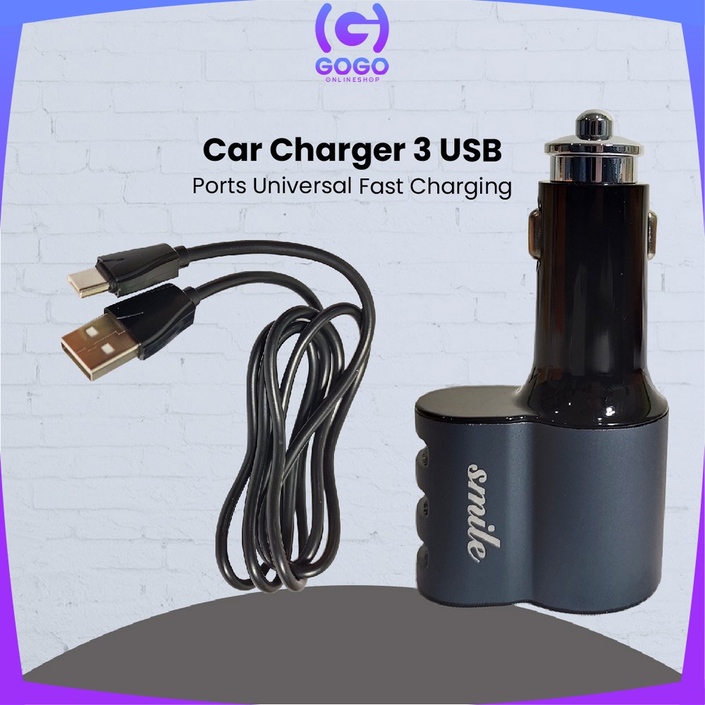 GOGO-C821 Car Charger 3 USB Ports Universal Fast Charging Socket Adaptor / Colokan Phone Charger Mobil Triple USB