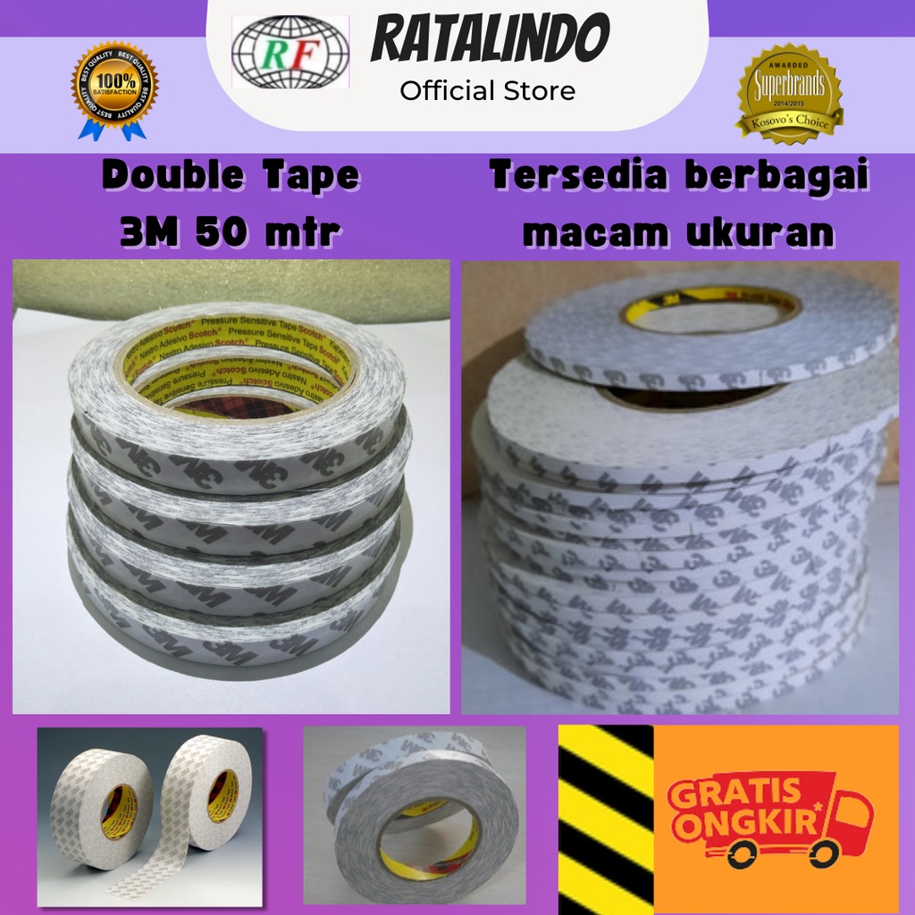 Double Tape 3M 9075i Panjang 50 Mtr dengan lem dua sisi