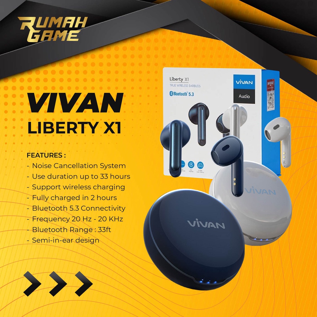 VIVAN Headset Bluetooth TWS Liberty X1 BT 5.3 Earphone Wireless TWS