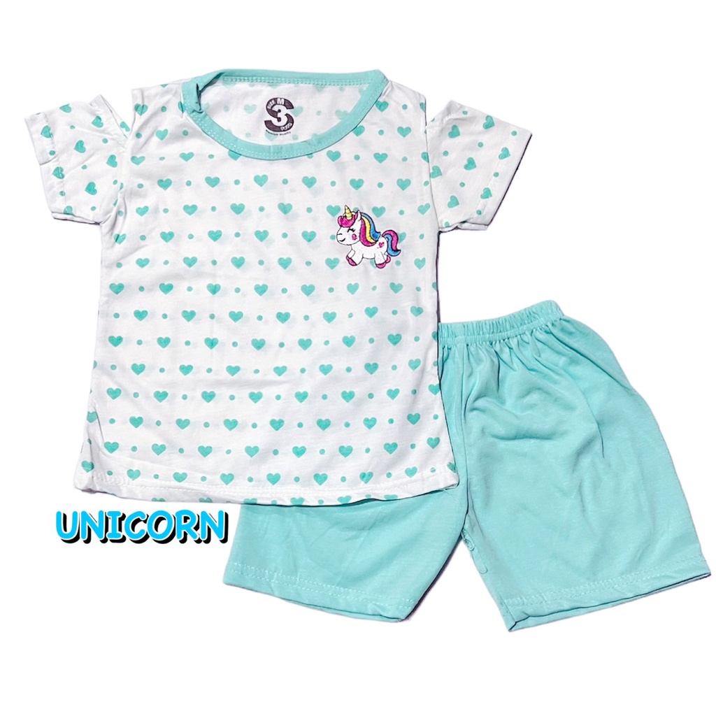 (1 KG MUAT 9 STEL) BAJU SETELAN PENDEK FASHION SABRINA ANAK PEREMPUAN/CEWEK BAHAN KAOS KATUN BORDIR POLKADOT LOVE LILAC/UNGU BEAR/BERUANG