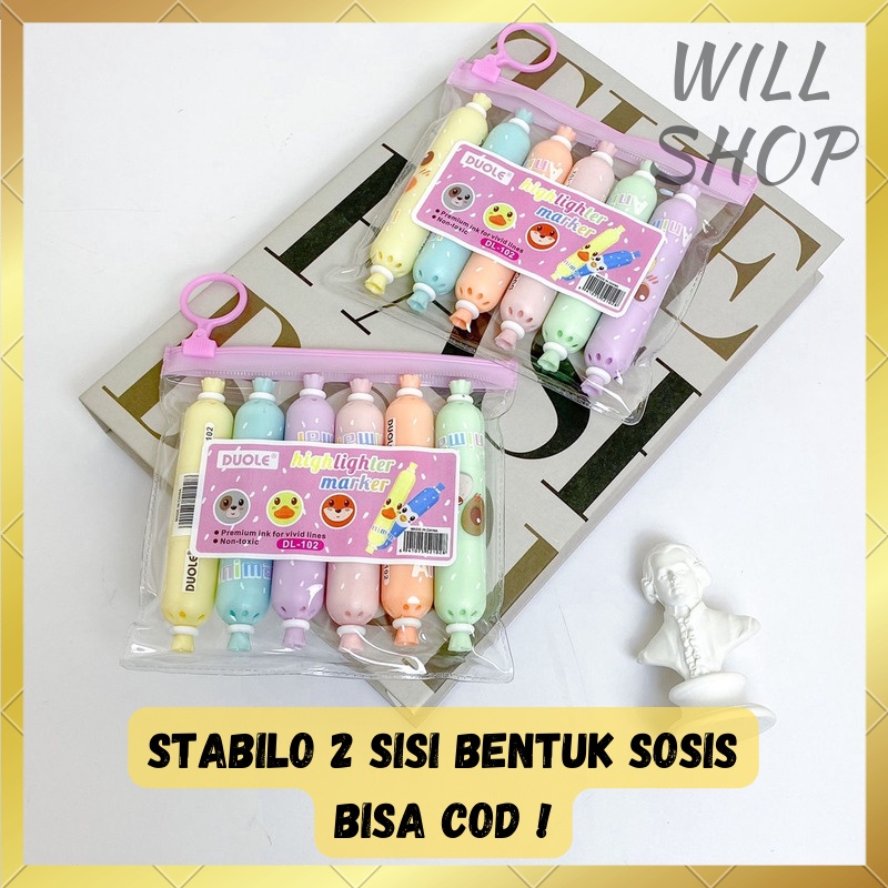 

DL - 102 STABILO 1 SET 6 PCS STABILO BENTUK SOSIS / STABILO 2 SISI WARNA PASTEL BENTUK LUCU TERMURAH BISA COD