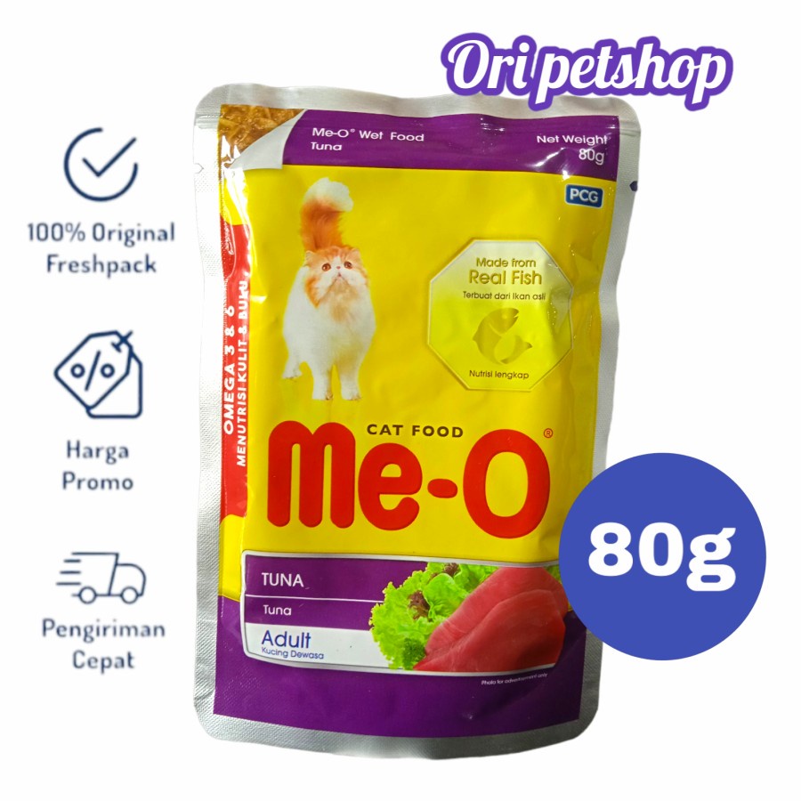 Me-O Pouch Sachet 80g Kitten Adult Varian Makanan Kucing Basah Meo all varian