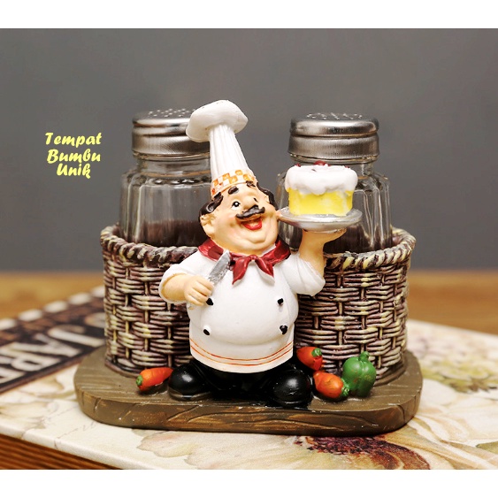 CHEF Tempat Bumbu Unik Bentuk Chef bahan resin botol bumbu cair bubuk Dekorasi Dapur Hiasan Dapur Un