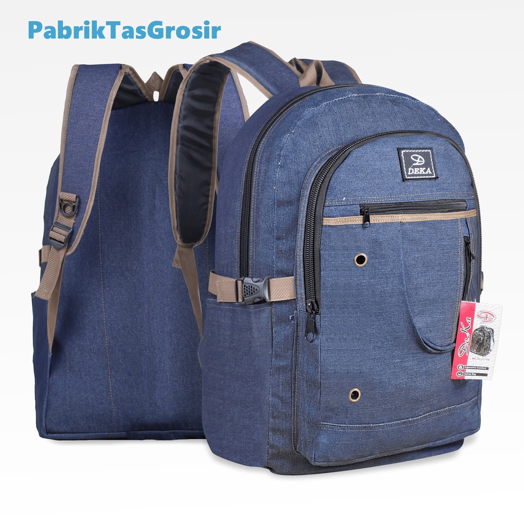 Tas Ransel Pria Distro Deka Keren Awet Backpack Outdoor Indoor Hiking Sekolah Backpack Denim Kanvas Sekolah SMP SMA Bahan Tebal Kuat Awet Tas Ngaji Les Piknik Tas Denim kekinian Trendy Bahan Impor Kuat Awet Keren