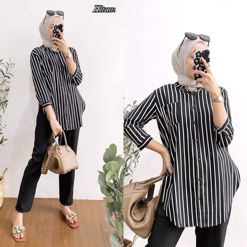 ONE SET SALUR SETELAN KERJA WANDA WANITA SHAKILA TWILL PREMIUM FULL KANCING KERAH SYANGHAI