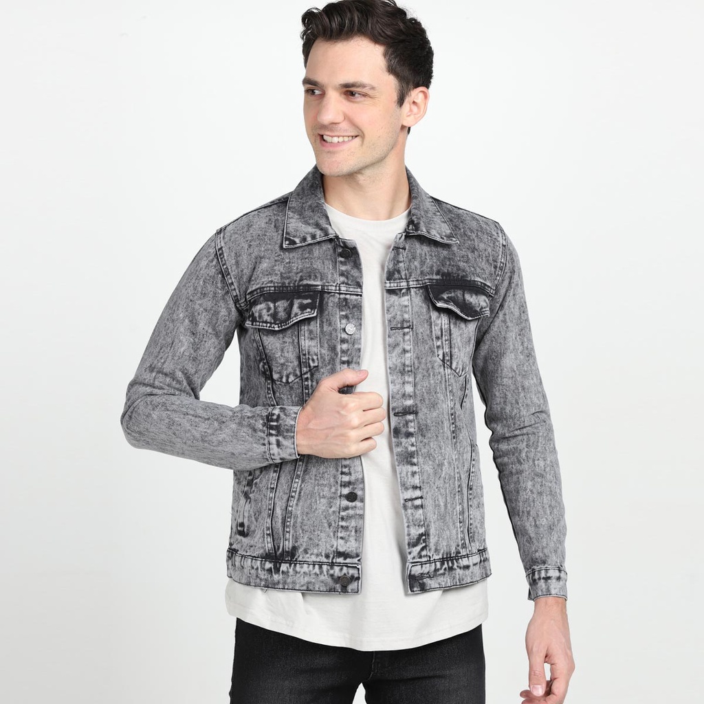 ZWECKOUT LABEL - Jaket Jeans Denim Pria Shandwash Black Slim Fit