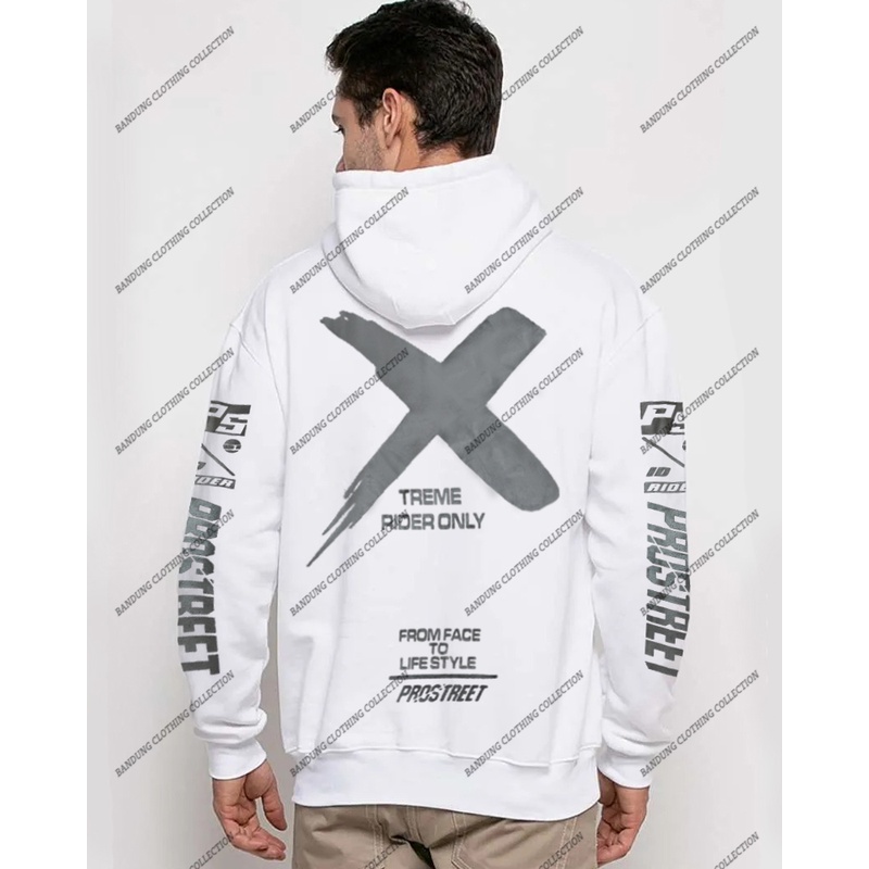 HOODIE SUNMORI  PRIA PROSTREET XTREME  PUTIH TERBARU BAHAN KATUN HOODIE PROSTREET PUTIH SIZE M L XL XXL