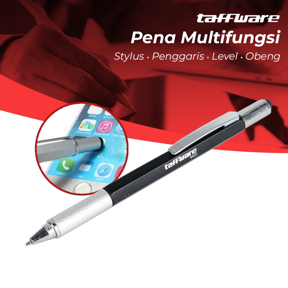 Pena Multifungsi Plastik Stylus + Penggaris + Level + Obeng - 9625 - OMOT35BK Black