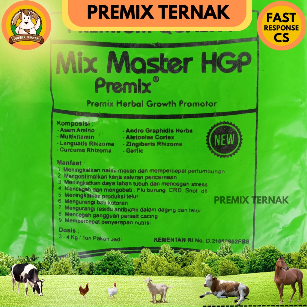 MIX MASTER HGP 1KG PREMIUM QUALITY - HERBAL GROW PROMOTOR 1KG - Premix HGP Pemacu pertumbuhan ternak ayam bebek puyuh - AGP broiler - AGP