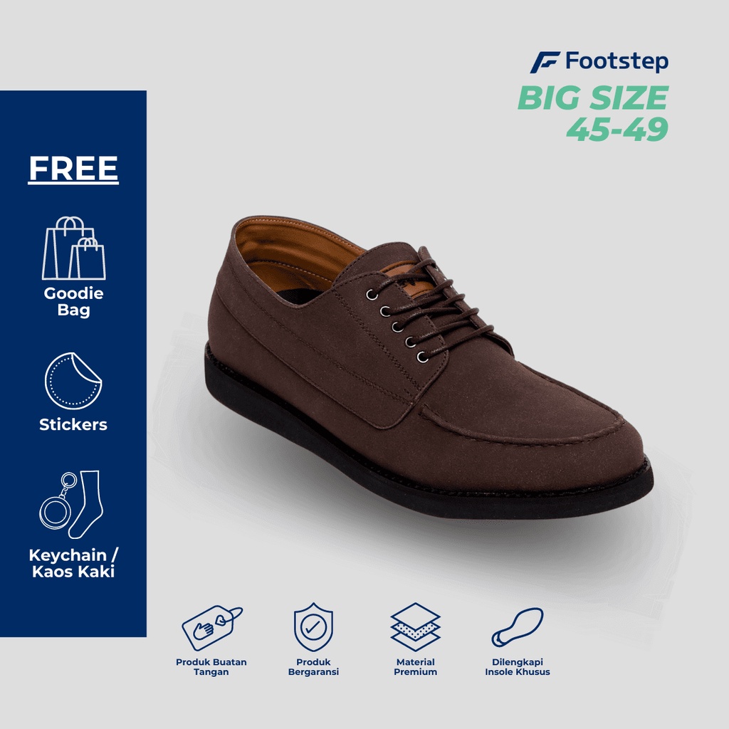 Sepatu Pria Formal Casual Big Size Jumbo - Footstep Footwear Hugo Darkbrown