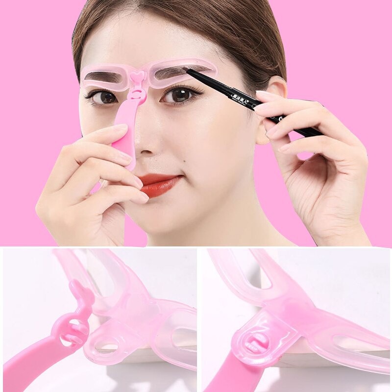 Cetakan alis jiplak gagang 8 in 1 isi 8 warna pink silikon untuk pemula inovatif area surabaya gandeng yang nyambung sepasang menyatu instan praktis anti gagal simetris tempel eyebrow anti air waterproof