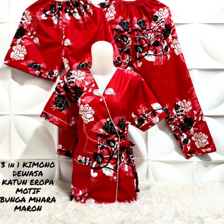 Ready Piyama Kimono 3 in 1 dewasa motif Bunga