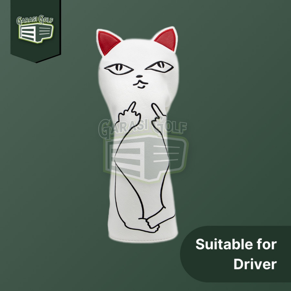 White Naughty Cat Driver Head Cover Golf - Sarung Stick Club Headcover