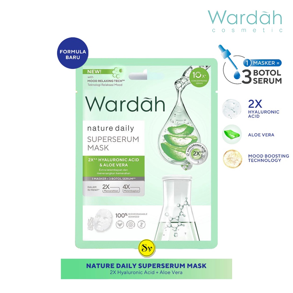 Wardah Nature Daily SuperSerum Mask 20 ml - Sheet Mask Aloe Vera Menyegarkan