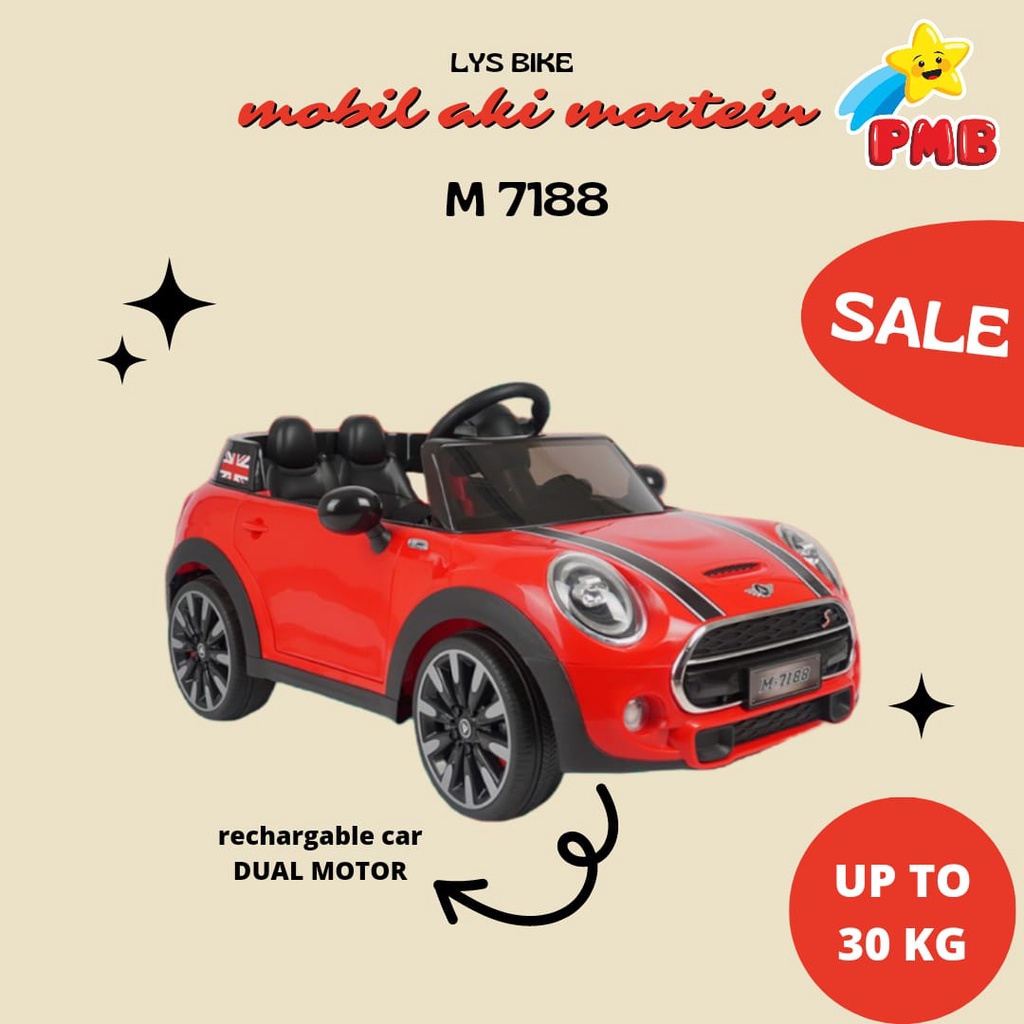 Mobil Aki anak Mini Cooper Mortein PMB M 7188 / Mainan Anak Mobil Mobilan Dual Motor / Mobil Remot C