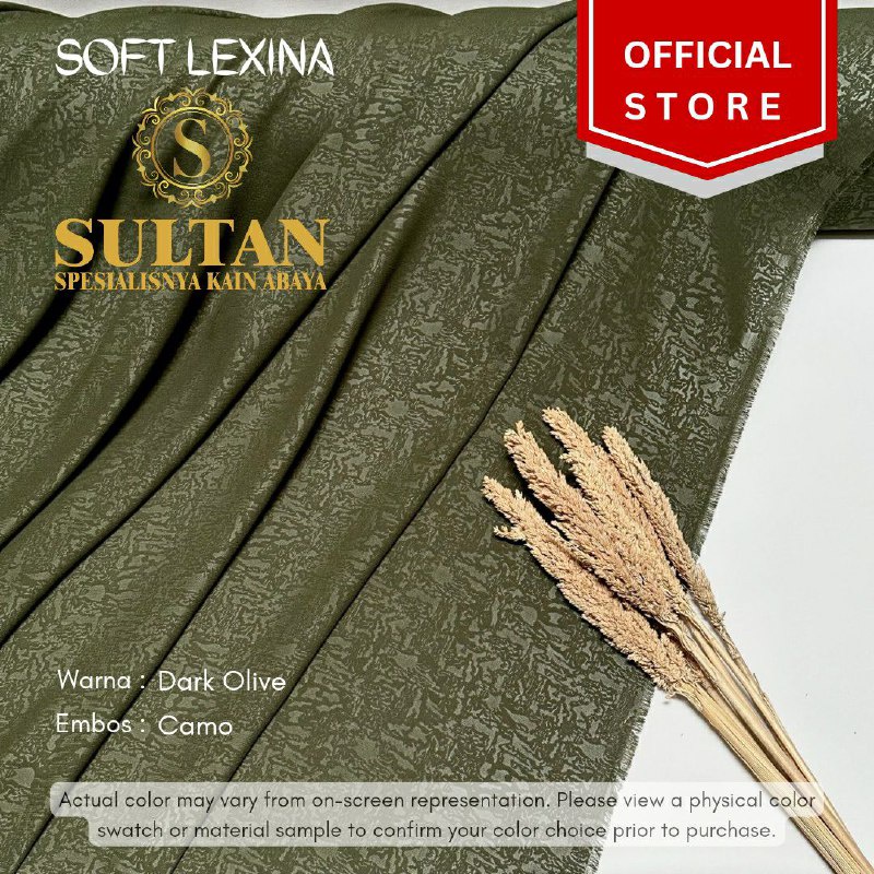 50CM EMBOS CAMO SOFT LEXINA DARK OLIVE KAIN ABAYA SULTAN (MEREK LAMA: SOFT LEXUS)