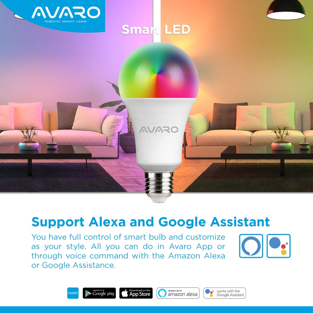 AVARO Lampu Smart LED 12W WIFI Smart Bulb (RGB+WW)