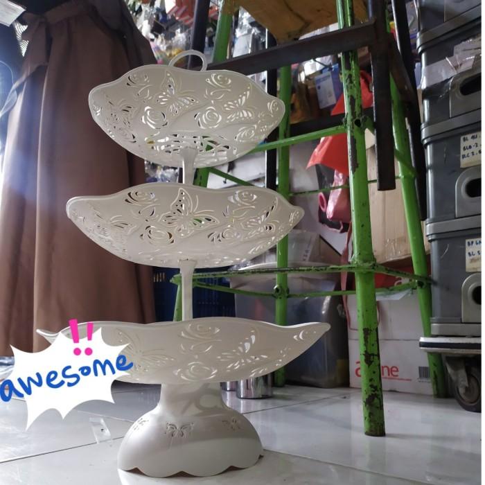 Rak Susun Plastik Piring Buah Kue Permen 3 Tier Stand White