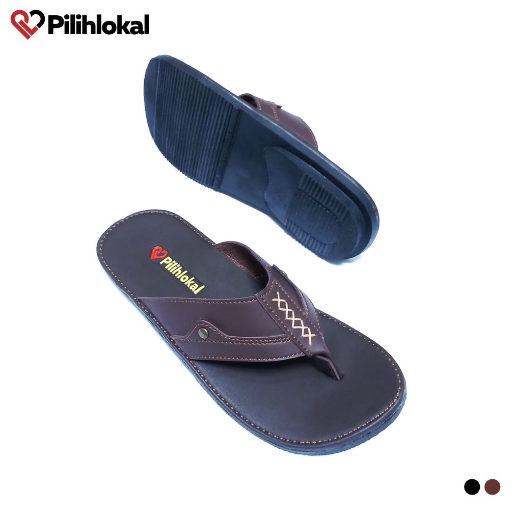 Pilihlokal - Sandal Kulit Pria Dewasa Casual Terbaru 2023 Model Jepit Distro Ukuran Besar Jumbo - Sendal Capit Cowok Remaja Kekinian Bahan Karet Tebal Anti Licin Lentur Murah Terlaris - Alas Kaki Laki Laki Kasual Untuk Undangan Lebaran Warna Hitam Coklat