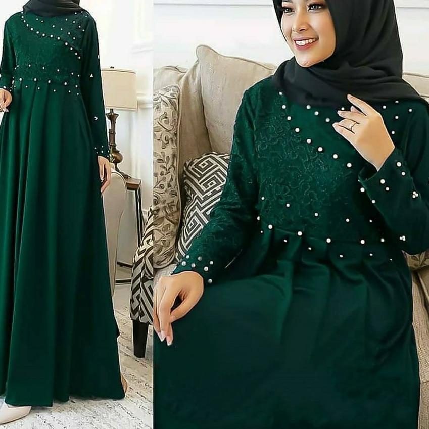 ♝ Delisya Maxi / Dress Pesta Premium / Gamis Tiara Maxi Brukat mix Mutiara ☜