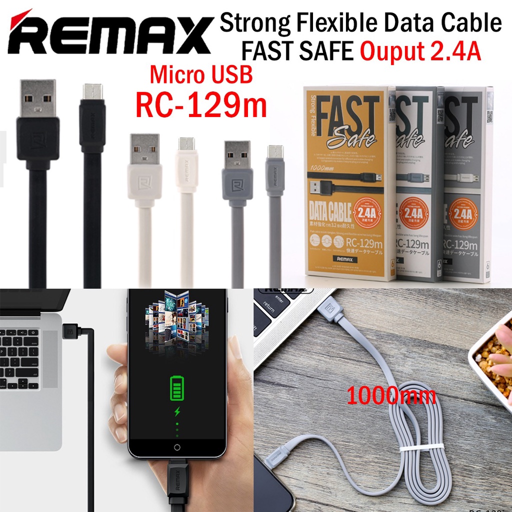 KABEL DATA KABEL CHARGE UNTUK TIPE MICRO OUPUT 2.4 AMPERE REMAX USB CHARGE RC-129m