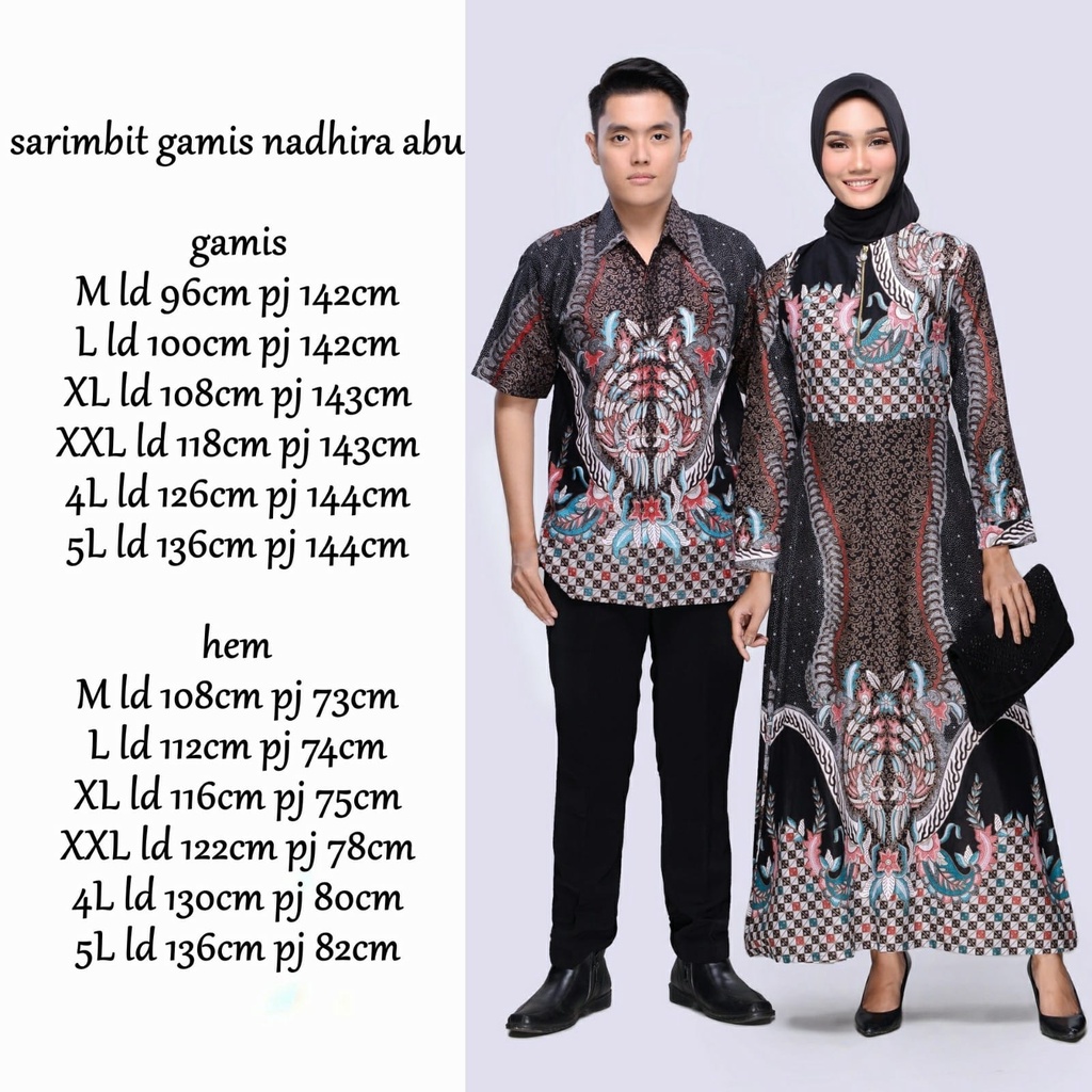 Zola_Batik Batik Couple Gamis Premium Nadhira Abu - Sarimbit Gamis Nadhira - Batik Couple Lebaran