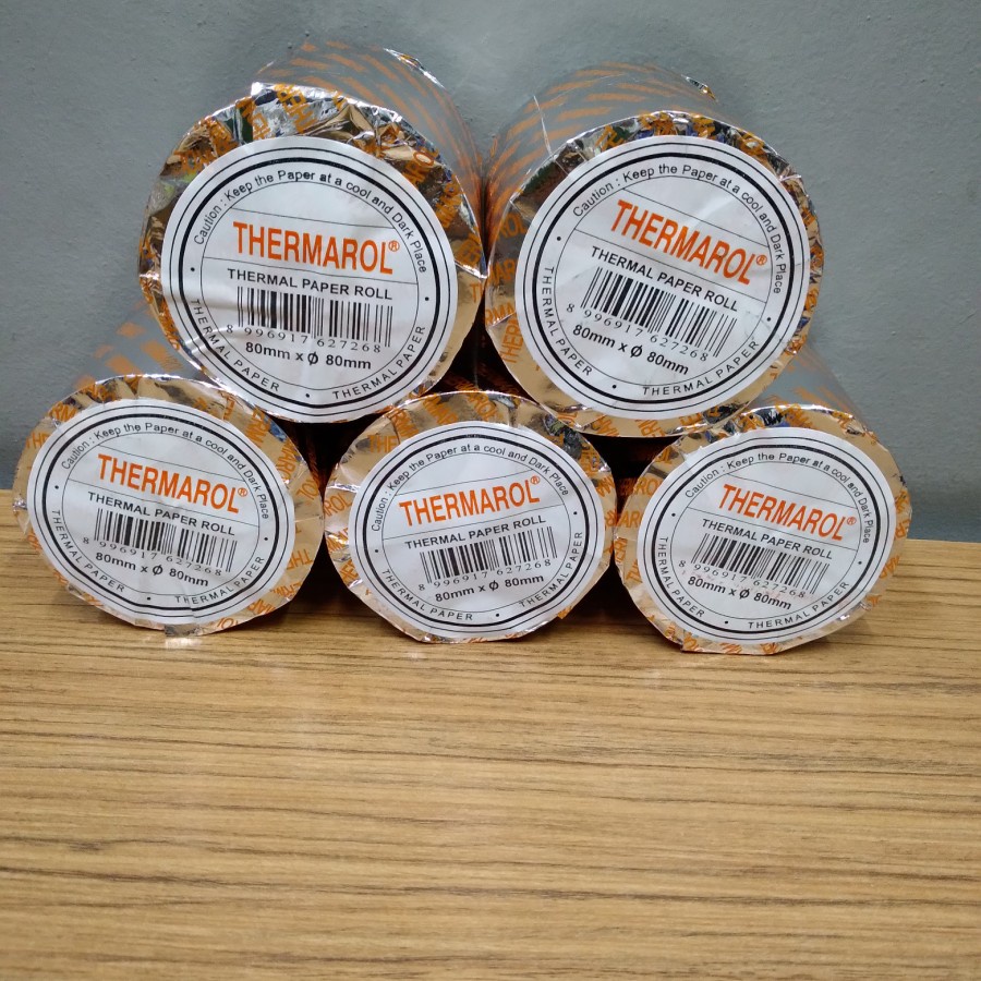 

thermal paper merek Thermarol ukuran 80mm x 80mm hasil print hitam