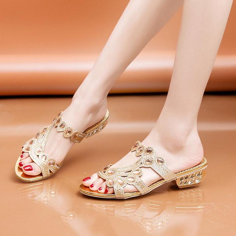 REKOMENDASI Sandal Heels Wanita Import 8806-02 Sandals Heels Hak Tahu 3cm Pesta Mewah Wanita Import 