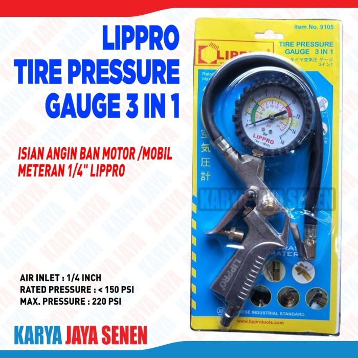 Tire Inflator LIPPRO Pengisi dan Pengukur Angin Ban Mobil dan Motor