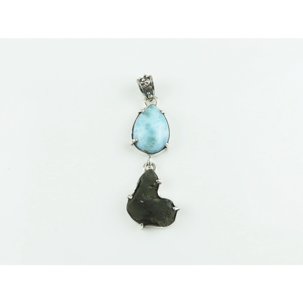 Liontin Larimar dan Moldavite Perak 925