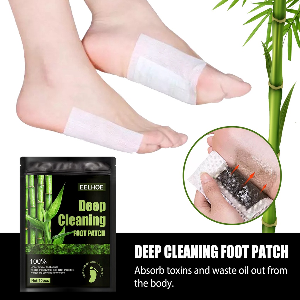EELHOE Koyo Kaki Detox Foot Pads 10pcs Alami Bambu Foot Patch Detoksifikasi Pelangsing Dehumidification Menenangkan Tidur Koyo Kesehatan Ampuh Deep Cleaning Foot Patch