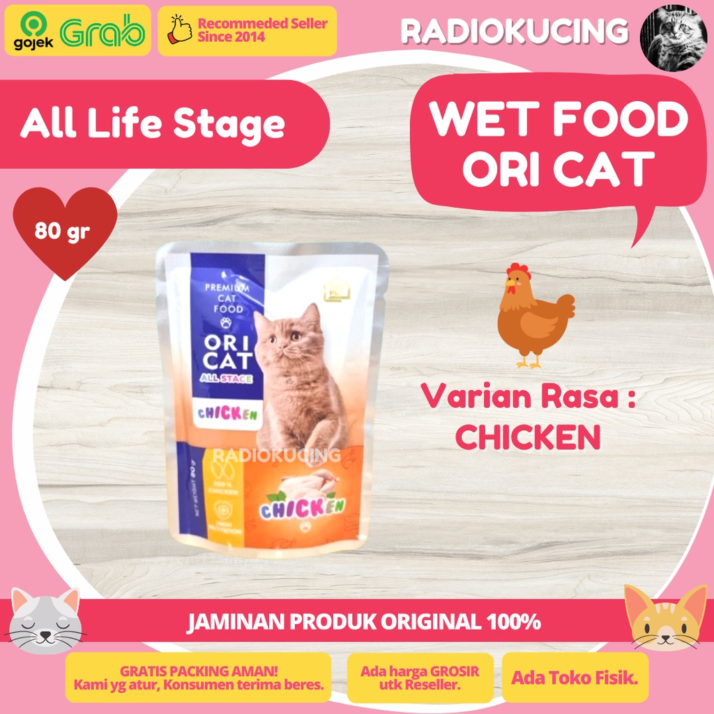 Wet Food Ori Cat 80 Gram Premium Cat Food Sachet Pouch All Stage Makanan Basah Kucing Semua Umur [ JUWIES RADIO KUCING ]