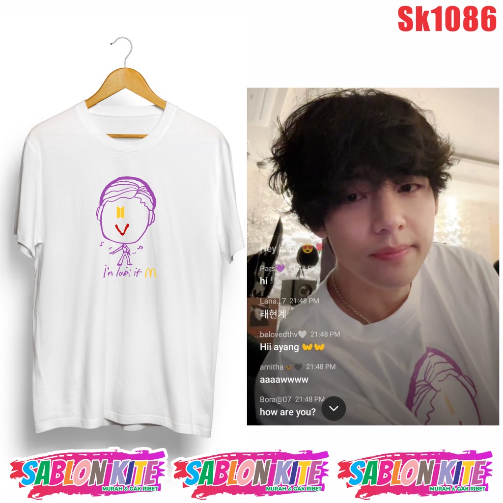 Gratis fotocard KAOS KPOP KARAKTER Live taehyung SK1086 IM LOVIN IT FG SG JK V RM PER MEMBER UNISEX COMBED 30S