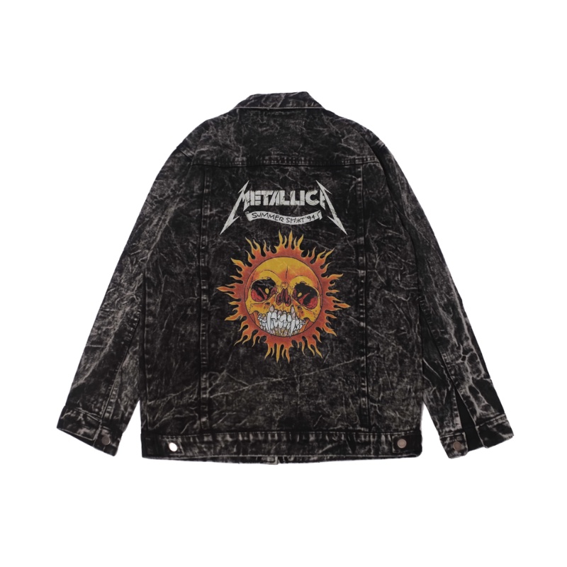 Jaket Jeans Sandwash Pria motif Metallica Summer Washed Grey Jacket