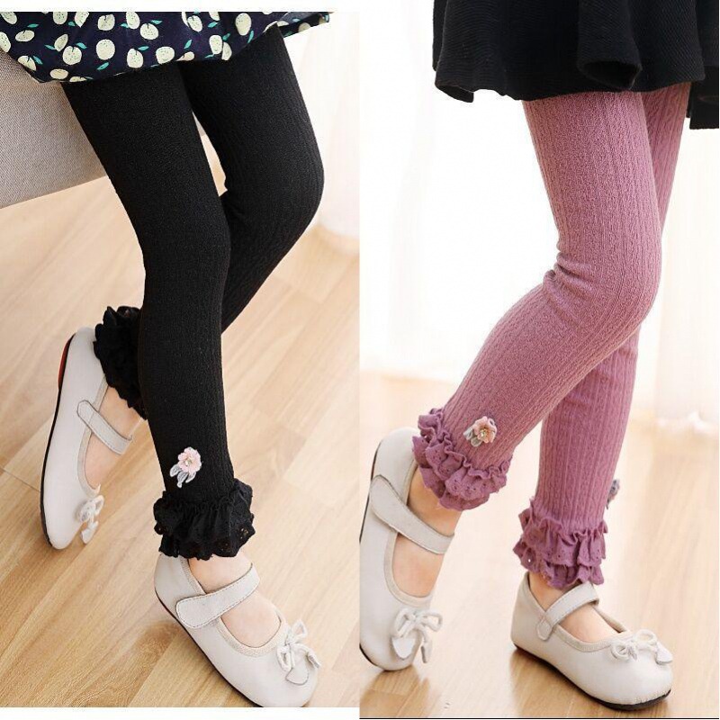 LG18-Legging Anak Perempuan Rajut Import Tebal Ruffle Bunga