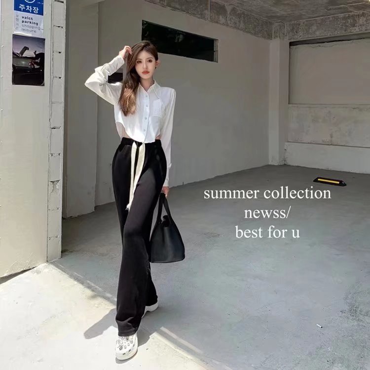 EUNII Celana Panjang Sweat Hitam Wanita Loose Highwaist Celana Pants Casual Korean Style