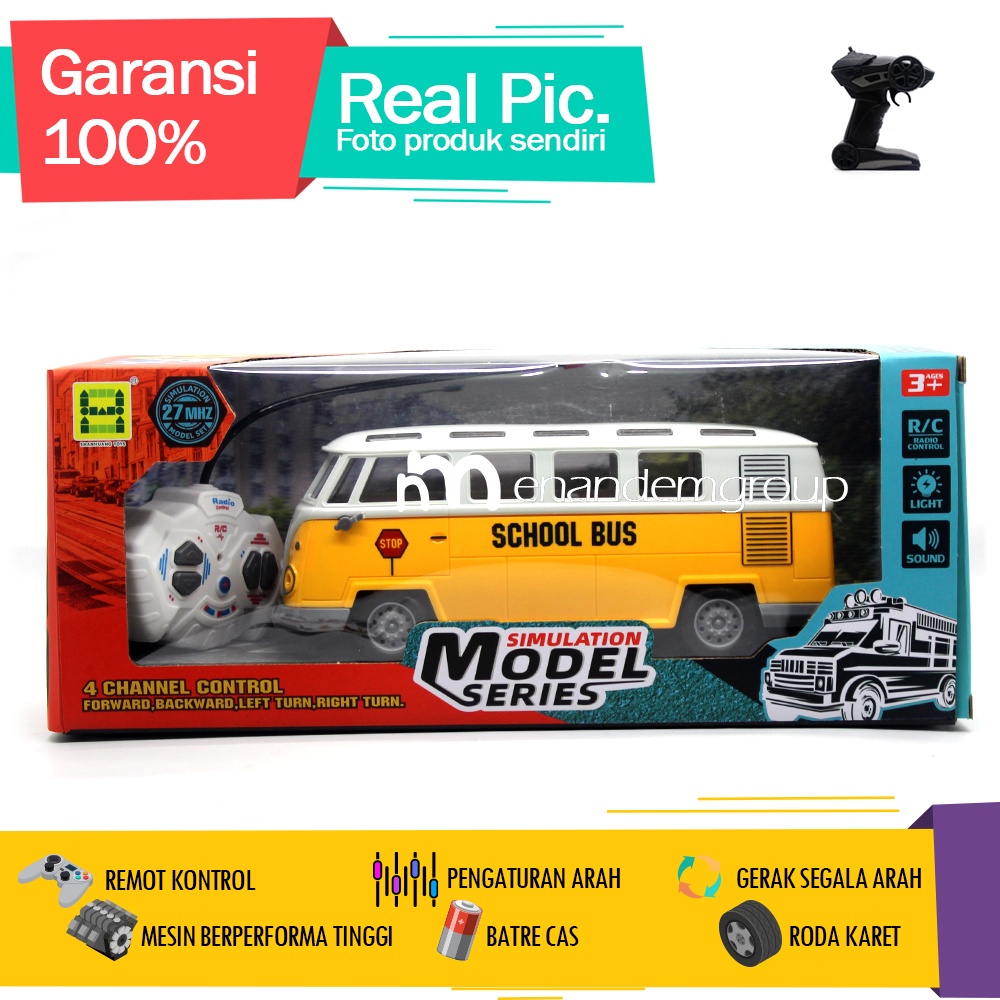 Mainan Mobil Remot Kontrol RC Bus Sekolah VW Combi Lampu LED