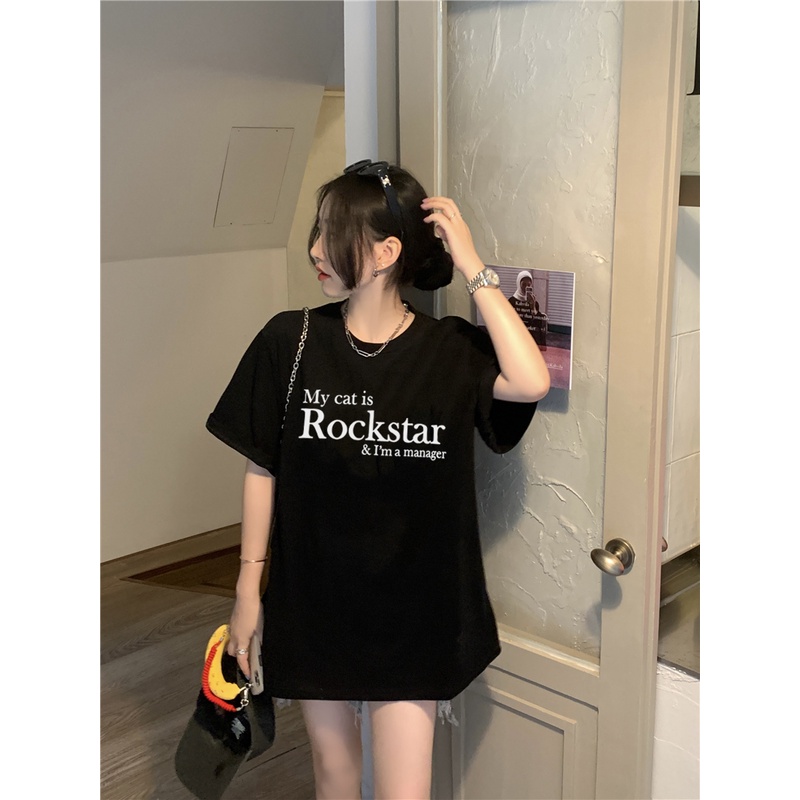 EUNII T-shirt Lengan Pendek Retro Putih English Korean Style/Kaos Atasan Wanita/Baju Kaus Oversize Wanita/Kaos Wanita