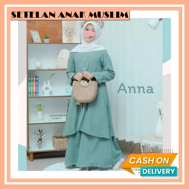 Baju One Set Anak Setelan Viral Perempuan Crop Bahan Crinkle Umur 1 - 6 Tahun Baju Setelan Muslim An