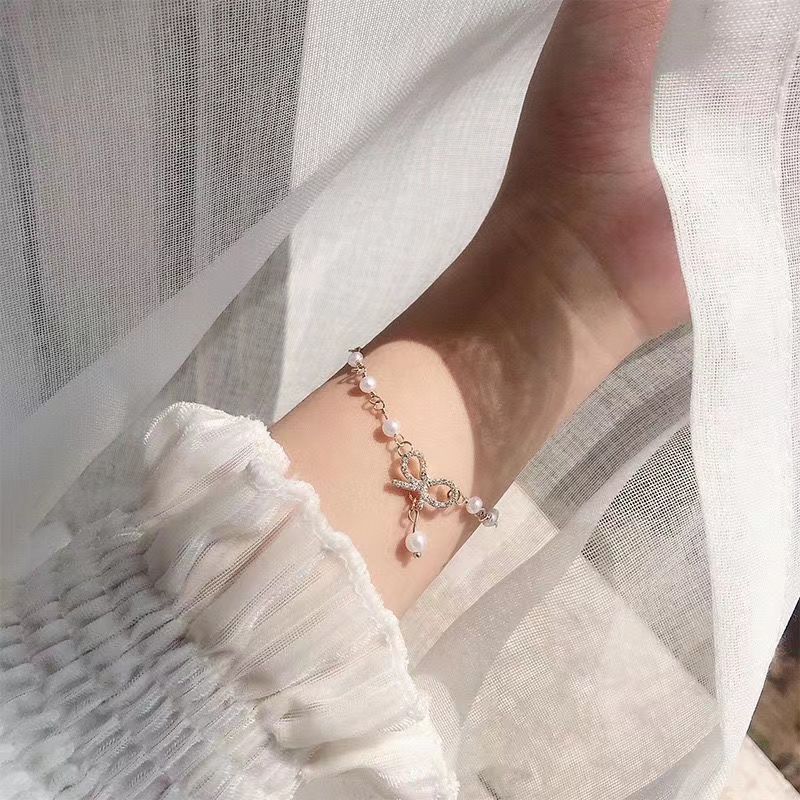 COD❤Gelang Wanita Mutiara Ikatan Simpul Hadiah Aksesoris Perhiasan Fashion Korea A one