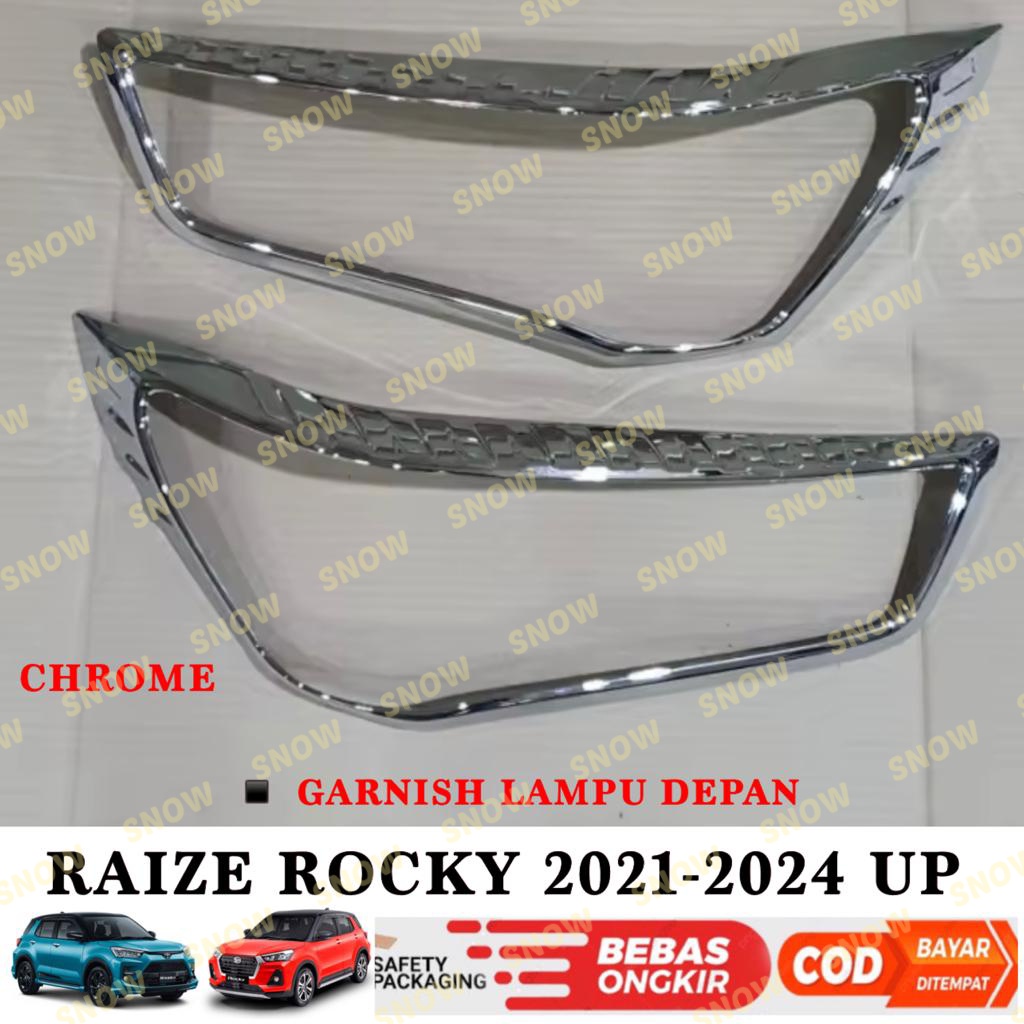 Garnish Lampu Depan Mobil Raize Rocky 2021 2023 2024 Up Hitam Chrome