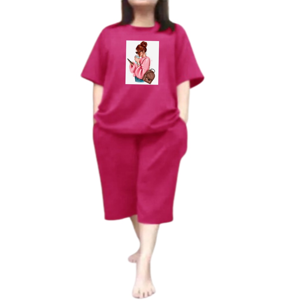 Baju Setelan Wanita Dewasa Jumbo Ld 115 Cm One Set Wanita Kaos dan Celana Pendek Oversize 3/4 Baju Setelan Cewek Dewasa Terbaru 2023 Kekinian Stelan Wanita  Dewasa Viral Set kopi hp